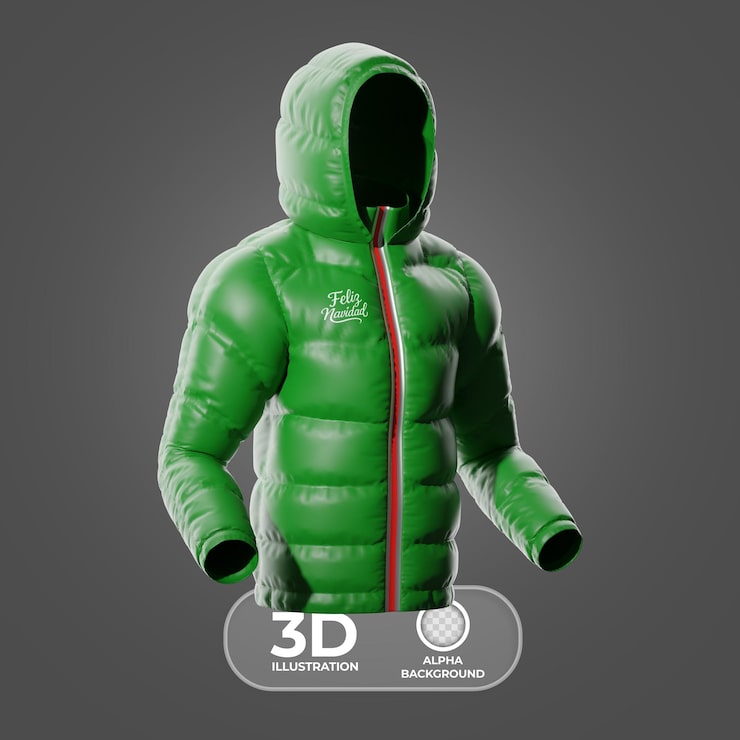 PSD gratuit maquette de doudoune de noël vue 3/4 illustration 3d