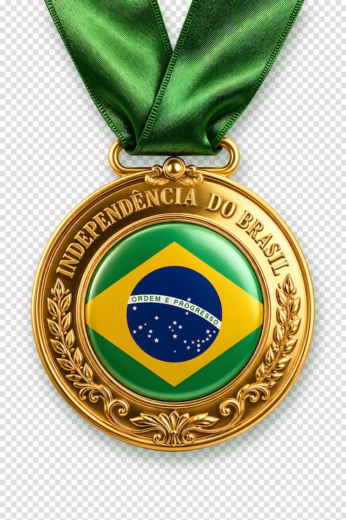 PSD gratuit médaille d'or 3d avec drapeau brésilien et ruban vert, isolée sur fond transparent