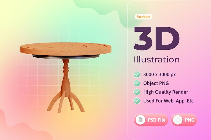 PSD gratuit meubles, table manger, icône, 3d, illustration