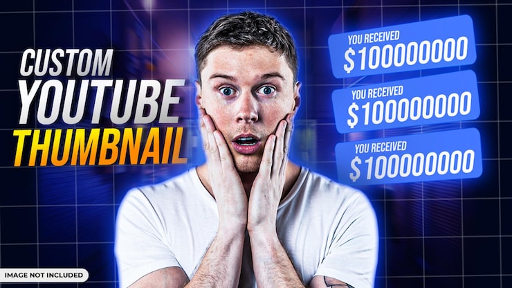 PSD gratuit miniature youtube personnalisée homme choqué et argent