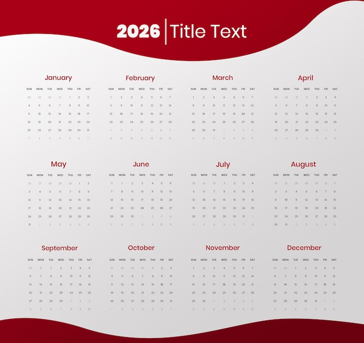 PSD gratuit modèle de calendrier annuel 2026