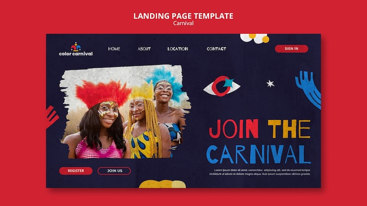 PSD gratuit modèle de carnaval de page de destination de conception plate