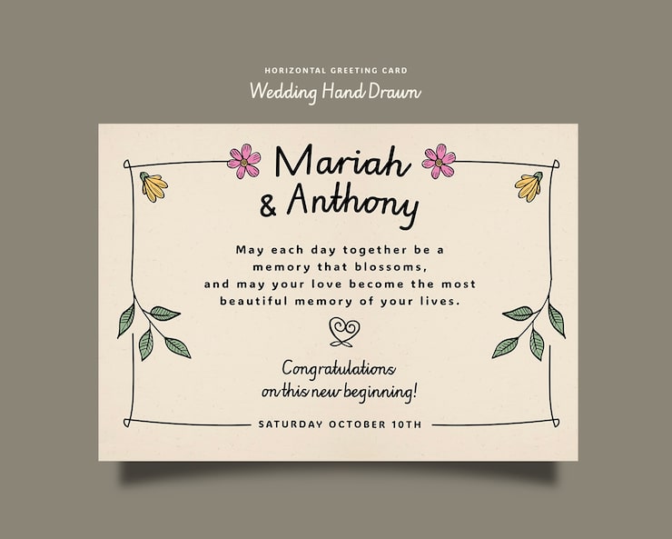 PSD gratuit modèle de conception de carte de vœux de mariage dessinée à la main