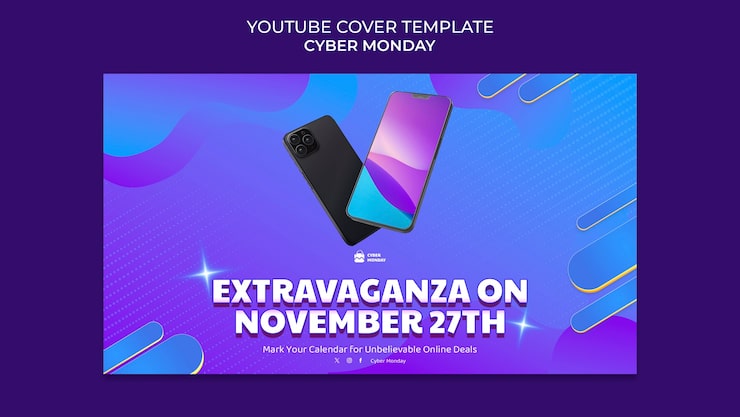 PSD gratuit modèle de couverture youtube pour le cyber lundi