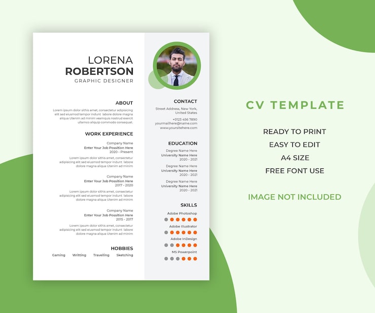 PSD gratuit modèle de curriculum vitae ou cv professionnel minimal et moderne
