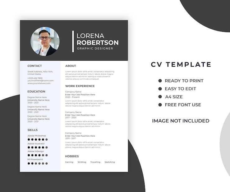 PSD gratuit modèle de curriculum vitae ou cv professionnel minimal et moderne