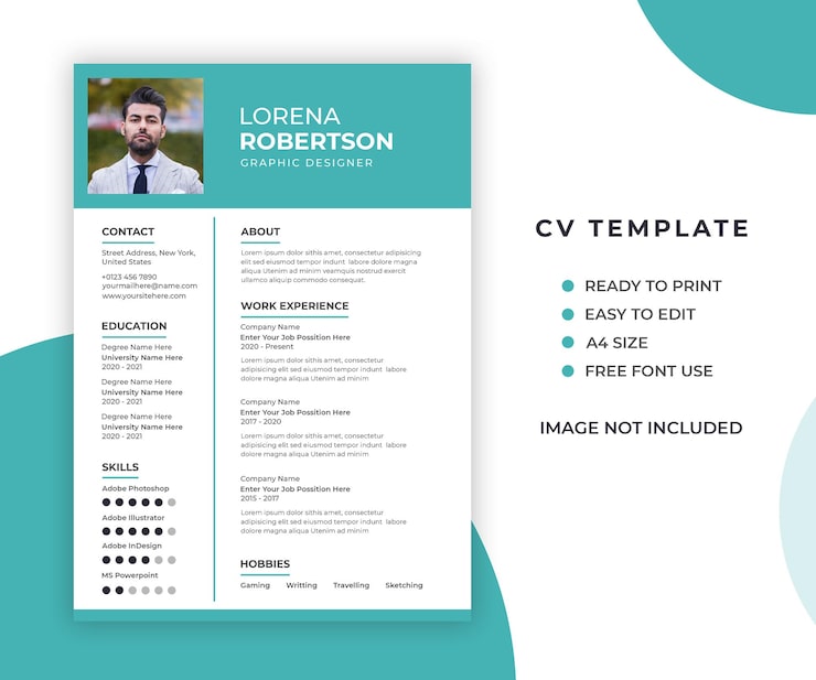 PSD gratuit modèle de curriculum vitae ou cv professionnel minimal et moderne