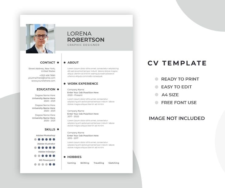 PSD gratuit modèle de curriculum vitae ou cv professionnel minimal et moderne