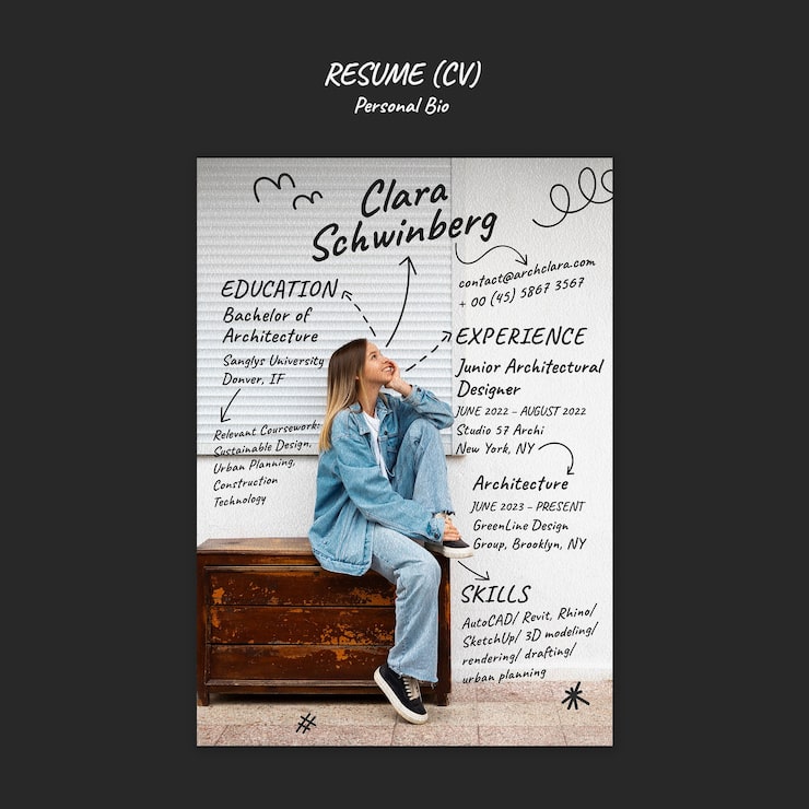 PSD gratuit modèle de cv d'architecte de clara schwinberg