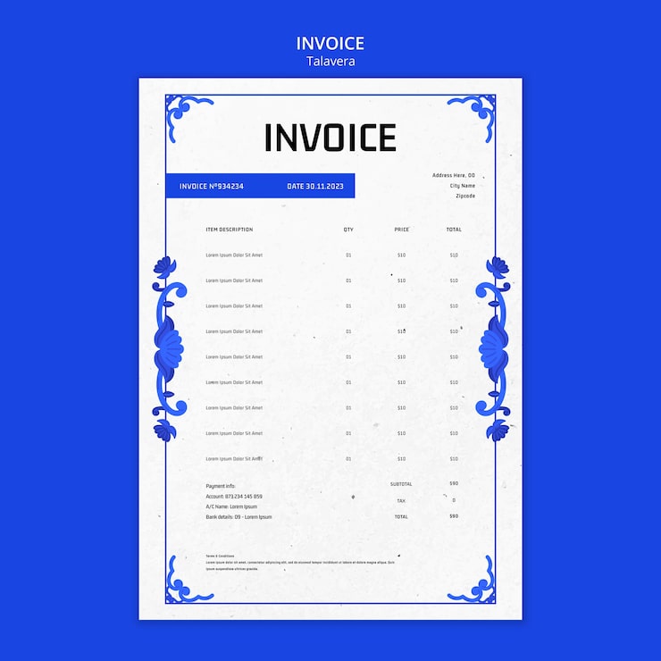 PSD gratuit modèle de facture d'événement talavera à conception plate