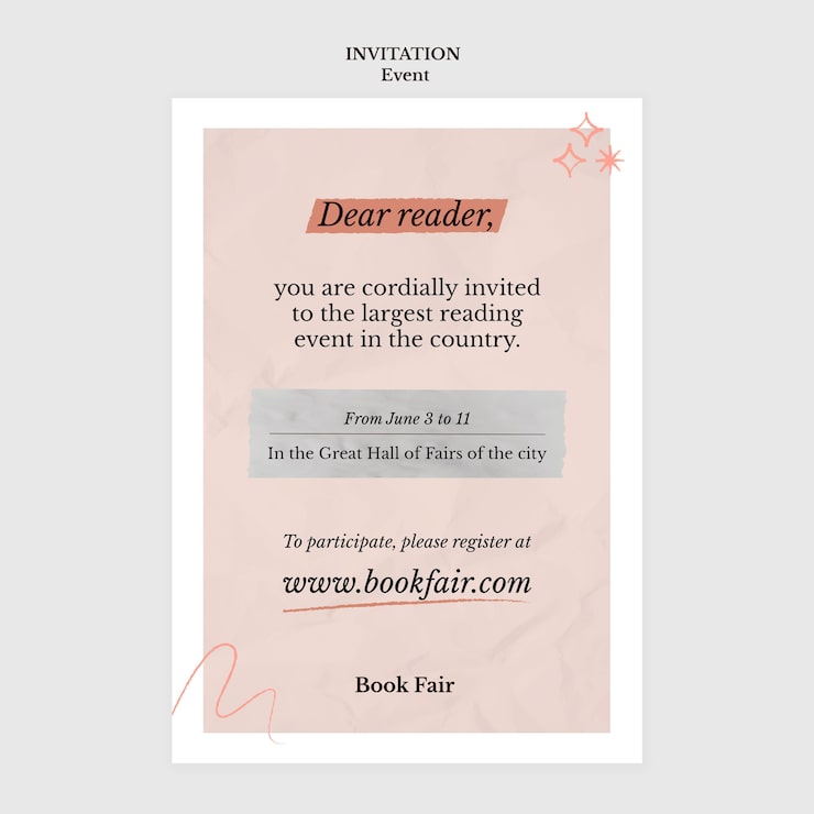 PSD gratuit modèle d'invitation à un événement de lecture dessiné à la main