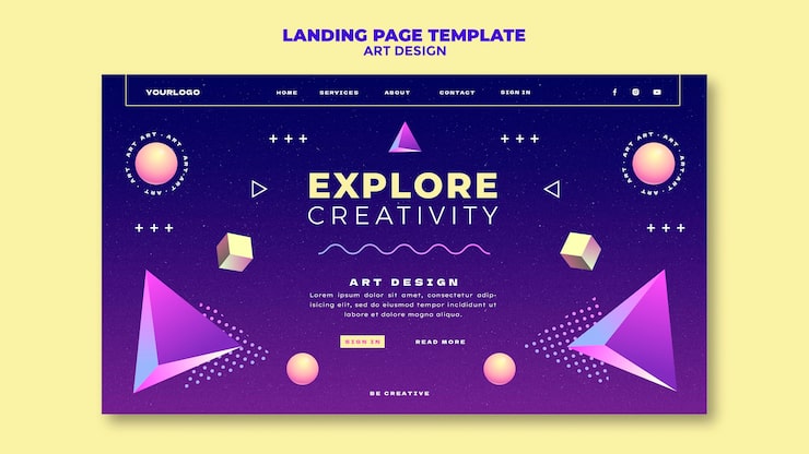 PSD gratuit modèle de page de destination de conception artistique