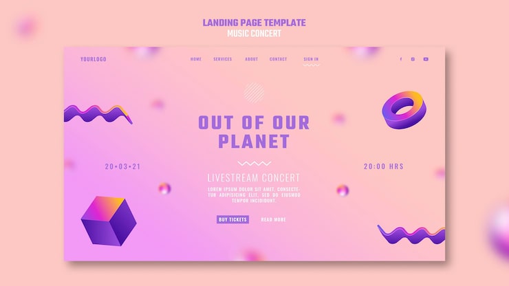 PSD gratuit modèle de page de destination du concert de musique out of our planet
