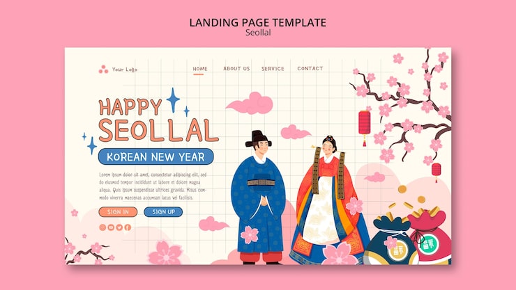 PSD gratuit modèle de seollal heureux design plat