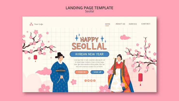 PSD gratuit modèle de seollal heureux design plat
