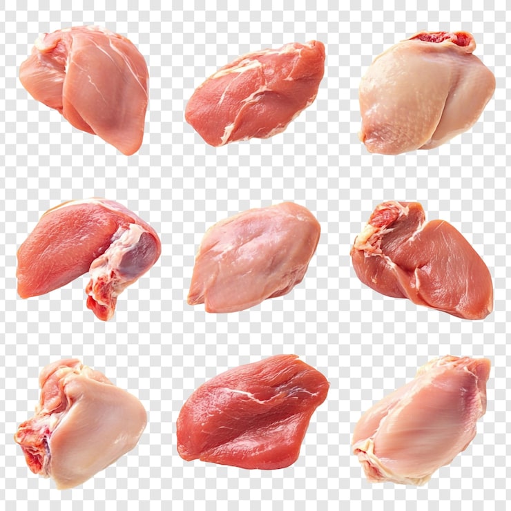 PSD gratuit des morceaux de poulet cru une collection de découpes de volaille fraîches