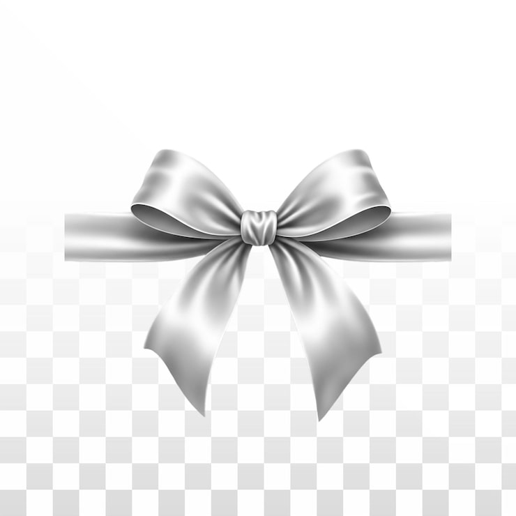 PSD gratuit nœud cadeau élégant en satin argenté noué avec un ruban sur fond transparent