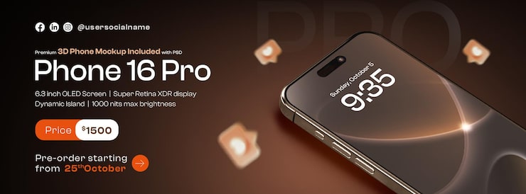 PSD gratuit nouveau modèle de conception de couverture de médias sociaux pour smartphone 16 pro