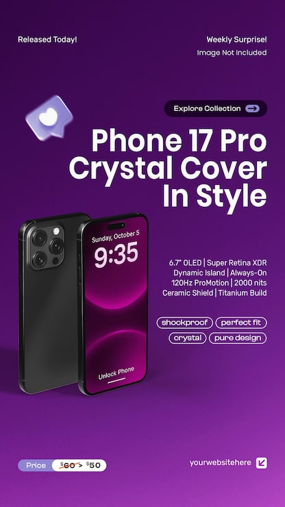 PSD gratuit nouveau smartphone 17 pro, modèle de conception de story pour les réseaux sociaux