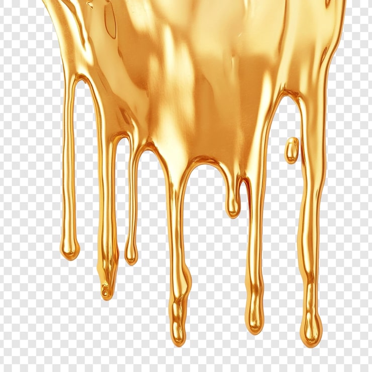 PSD gratuit l'or liquide qui coule sur une représentation 3d d'un métal fondu