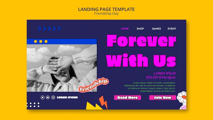 PSD gratuit page de destination de la journée de l'amitié design plat