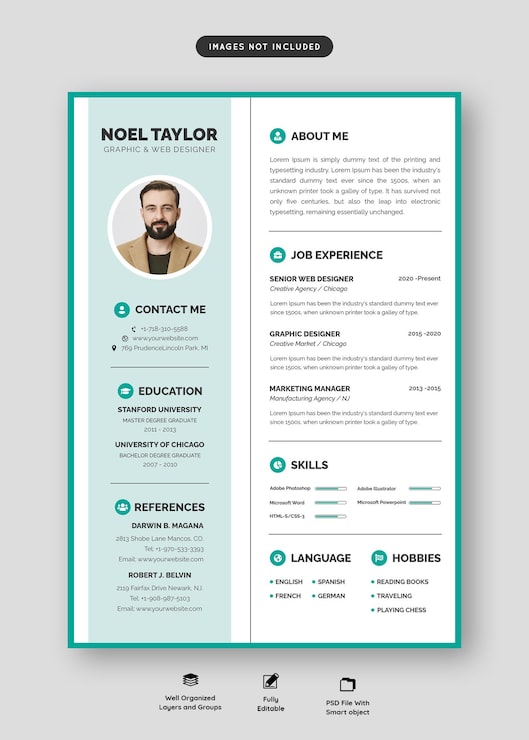 PSD gratuit portefeuille de cv propre et moderne ou modèle de cv