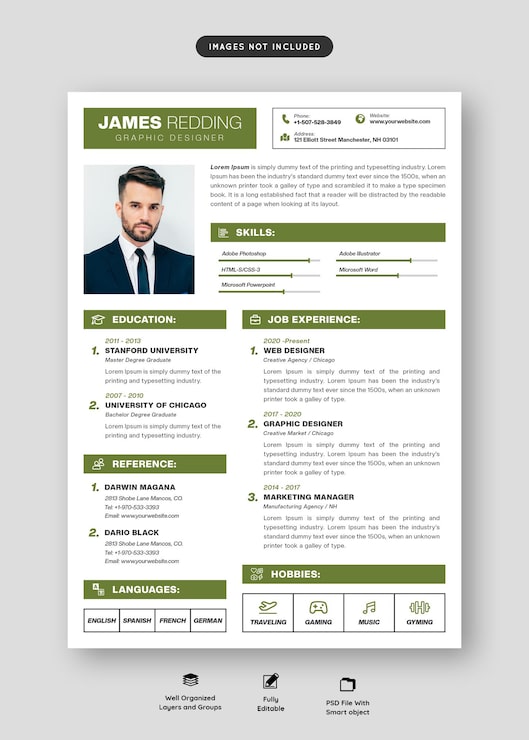 PSD gratuit portefeuille de cv propre et moderne ou modèle de cv