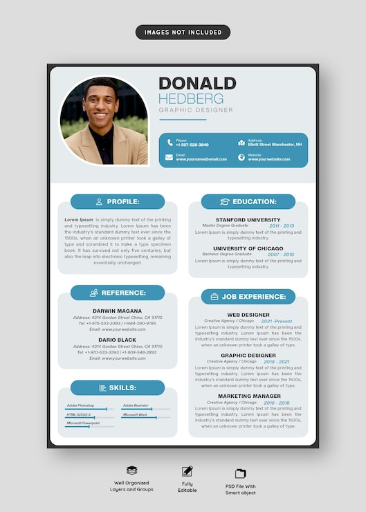 PSD gratuit portefeuille de cv propre et moderne ou modèle de cv