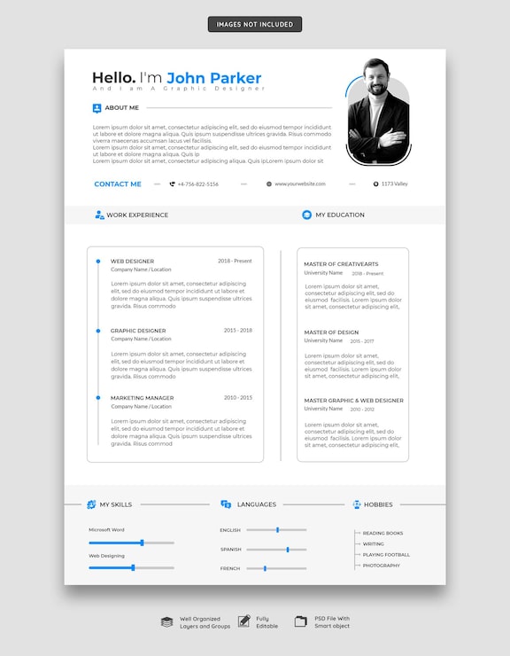 PSD gratuit portfolio de cv propre et moderne ou modèle de cv