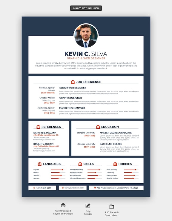 PSD gratuit portfolio de cv propre et moderne ou modèle de cv