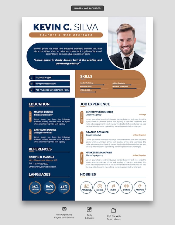 PSD gratuit portfolio de cv propre et moderne ou modèle de cv