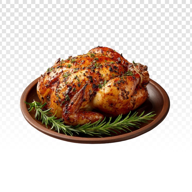PSD gratuit poulet entier parfaitement rôti avec du romarin frais
