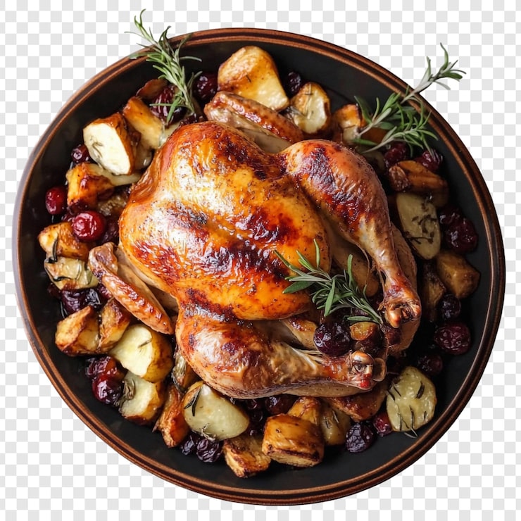 PSD gratuit poulet rôti avec pommes de terre et canneberges