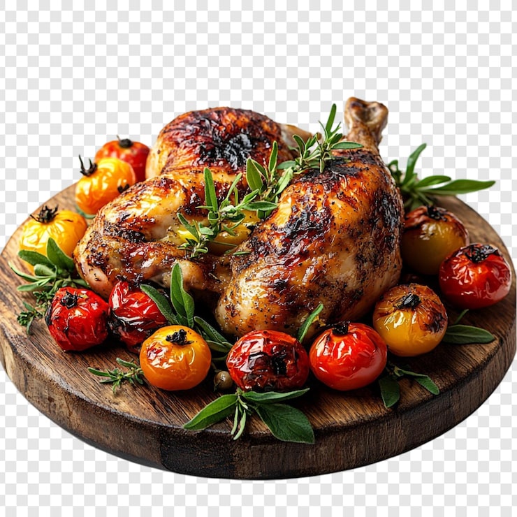 PSD gratuit poulet rôti avec des tomates rôties et des herbes