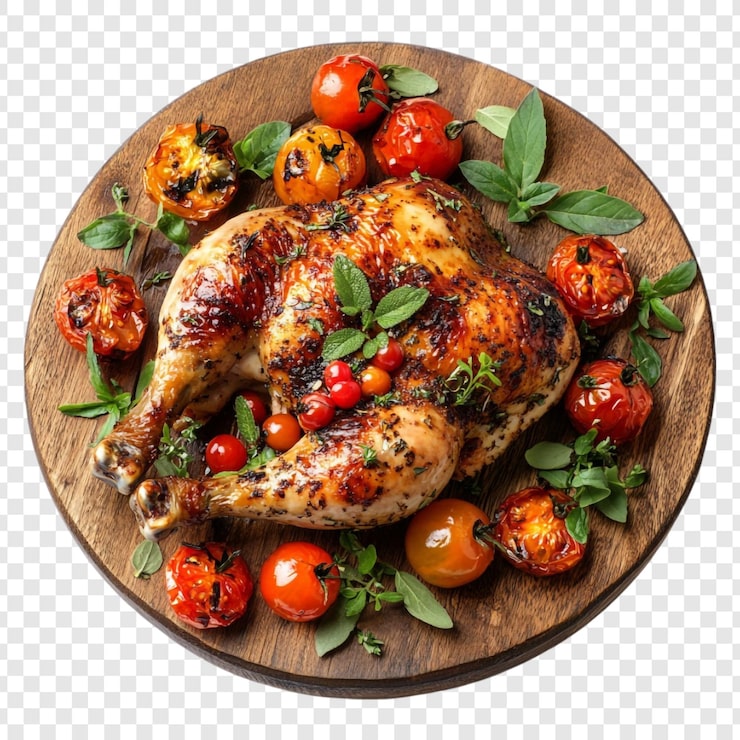 PSD gratuit poulet rôti avec des tomates rôties et des herbes