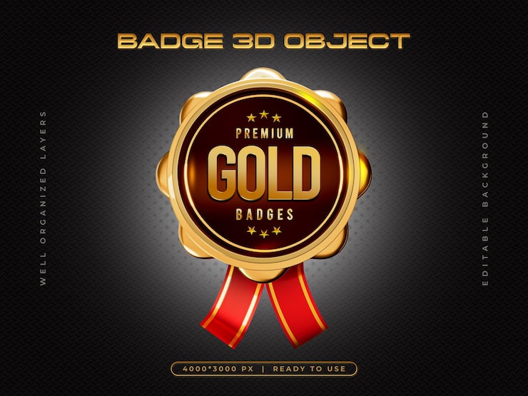 PSD gratuit render 3d de l'insigne d'or pour la composition du prix du champion