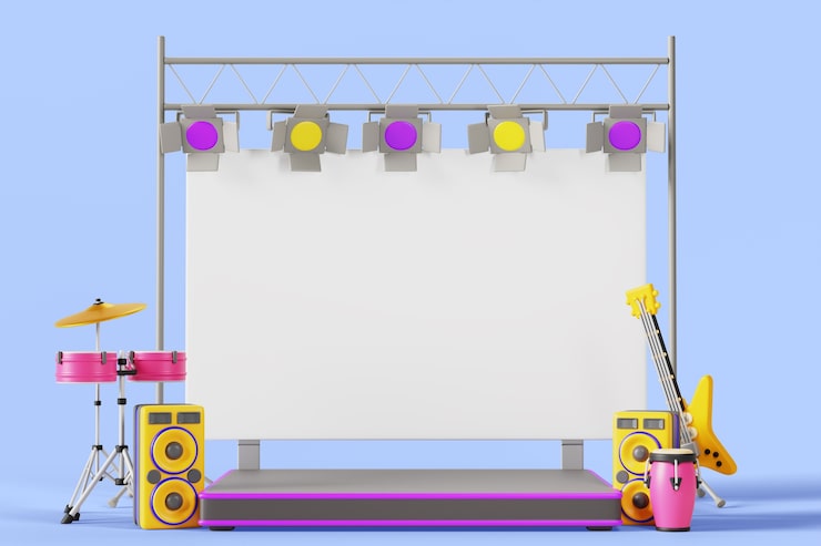 PSD gratuit rendu 3d de la musique à l'arrière-plan de la bannière blanche