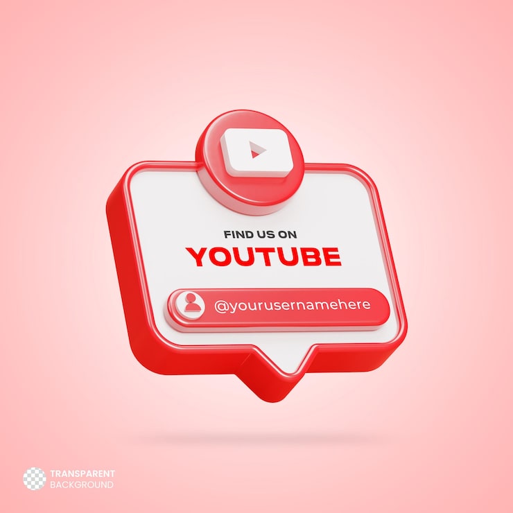 PSD gratuit retrouvez-nous sur la bannière de rendu 3d des médias sociaux youtube