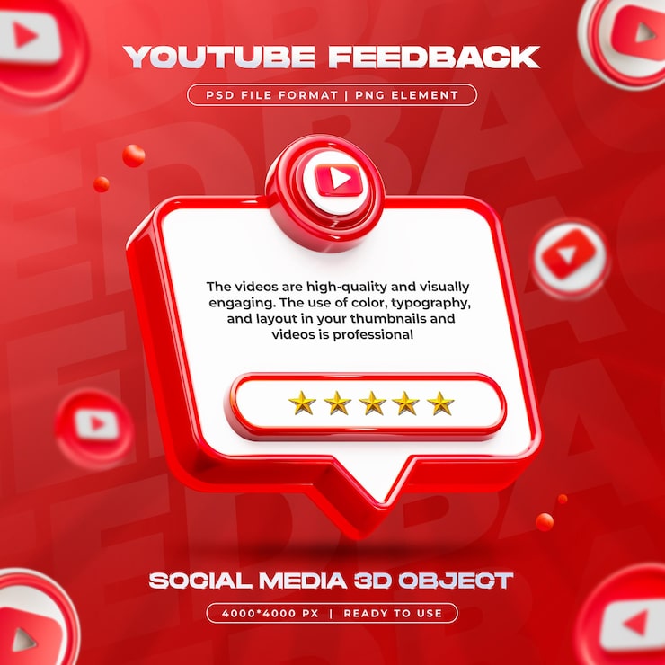 PSD gratuit révision des commentaires de youtube rendre en 3d des médias sociaux isolés