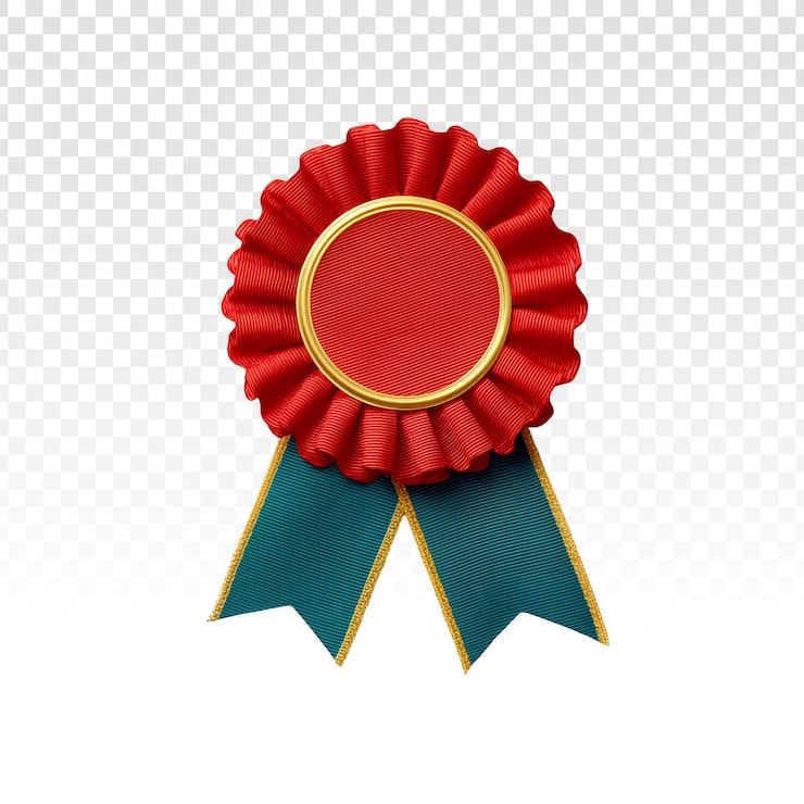 PSD gratuit rosette de récompense rouge et or de qualité supérieure avec rubans sarcelle