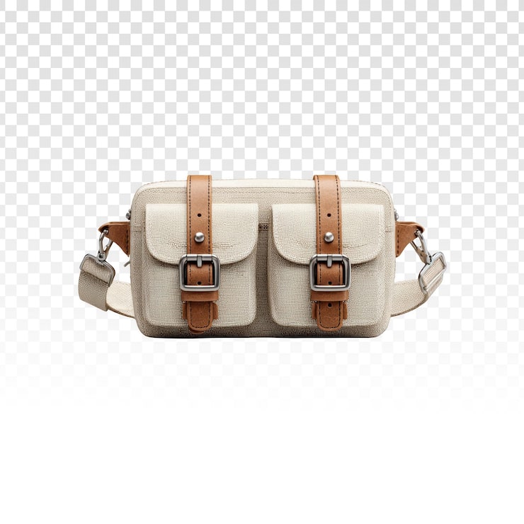PSD gratuit sac bandoulière en toile beige avec poches à boucle sur le devant