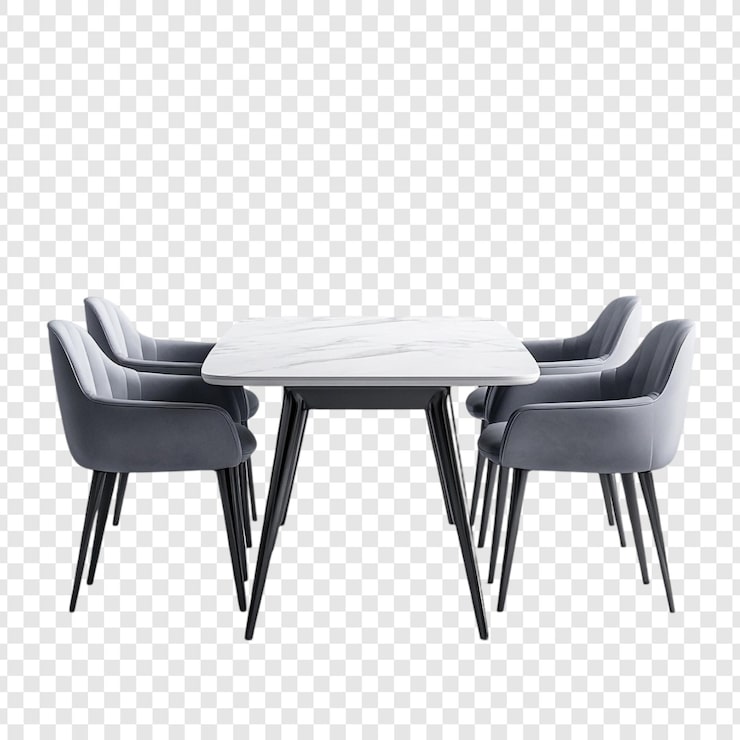 PSD gratuit une salle à manger moderne, des chaises grises élégantes et une table en marbre
