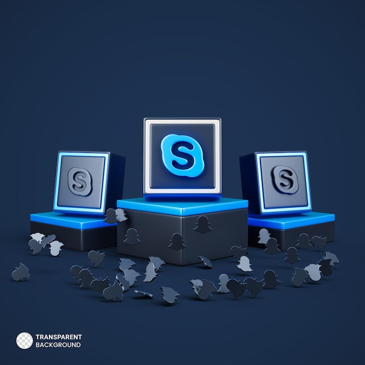 PSD gratuit signe skype sur podium avec fond bleu