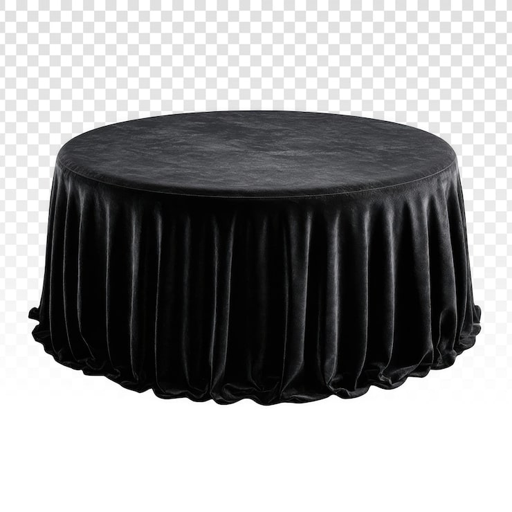 PSD gratuit une table ronde recouverte d'un élégant tissu noir texturé créant une présentation dramatique et mystérieuse.