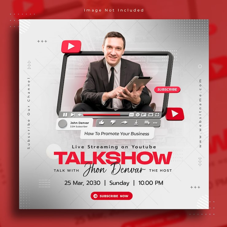 PSD gratuit des talk-shows d'affaires en direct sur youtube modèle de message sur les médias sociaux