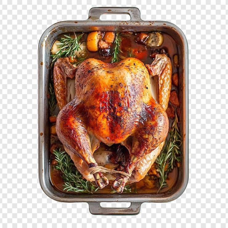 PSD gratuit turquie rôtie avec romarin et légumes dans une casserole