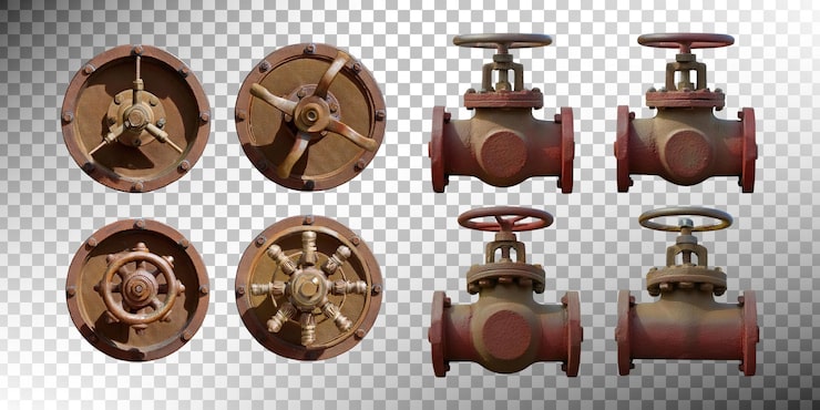 PSD gratuit valves et composants industriels sur fond transparent