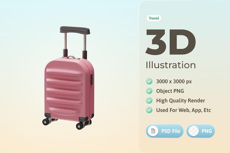 PSD gratuit voyage, objet, valise, 3d, illustration