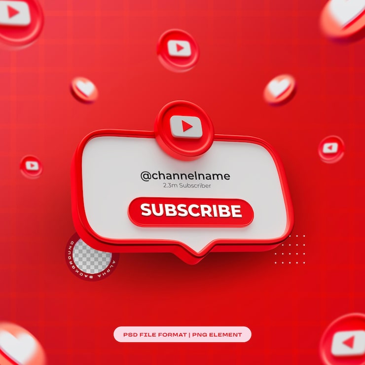 PSD gratuit youtube abonnez-vous à l'icône de l'élément de bannière 3d isolé