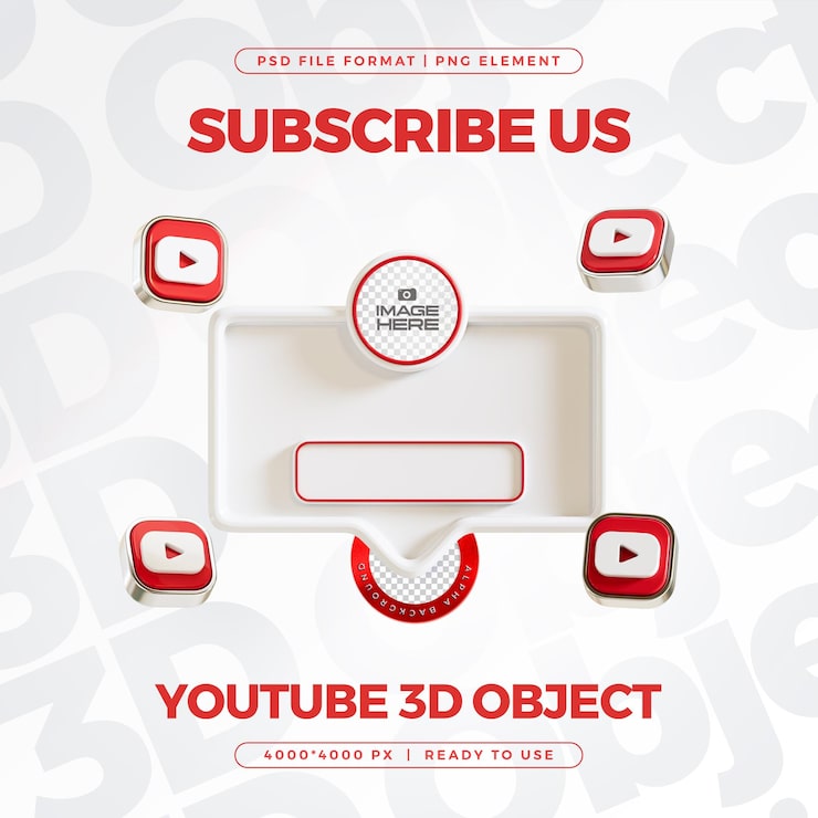 PSD gratuit youtube abonnez-vous à l'icône de l'élément de bannière 3d isolé